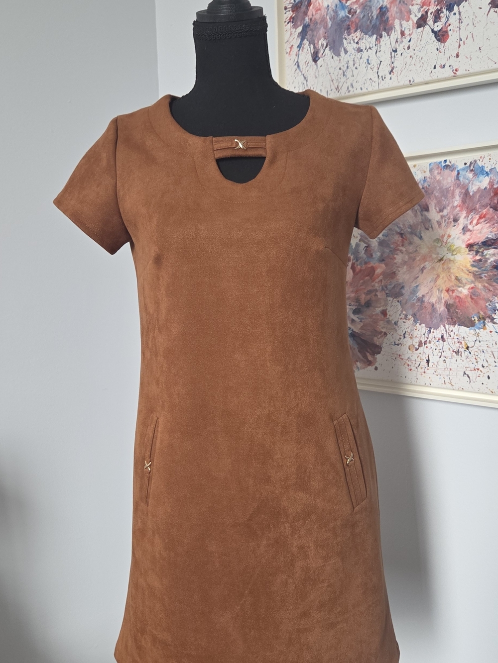 Classic Brown Suede-Look Short Sleeve Dress